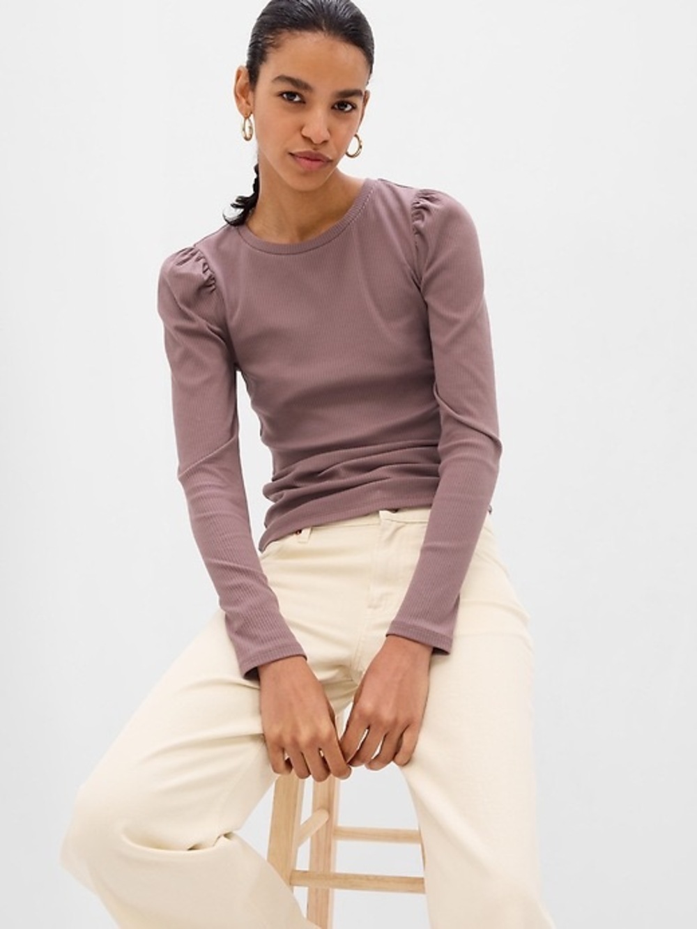 GAP Ribbed Puffed Sleeve Cut Out Back Top M